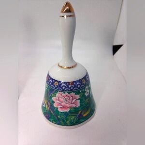 Porcelain Bell with Asian Floral Design Gold Accents